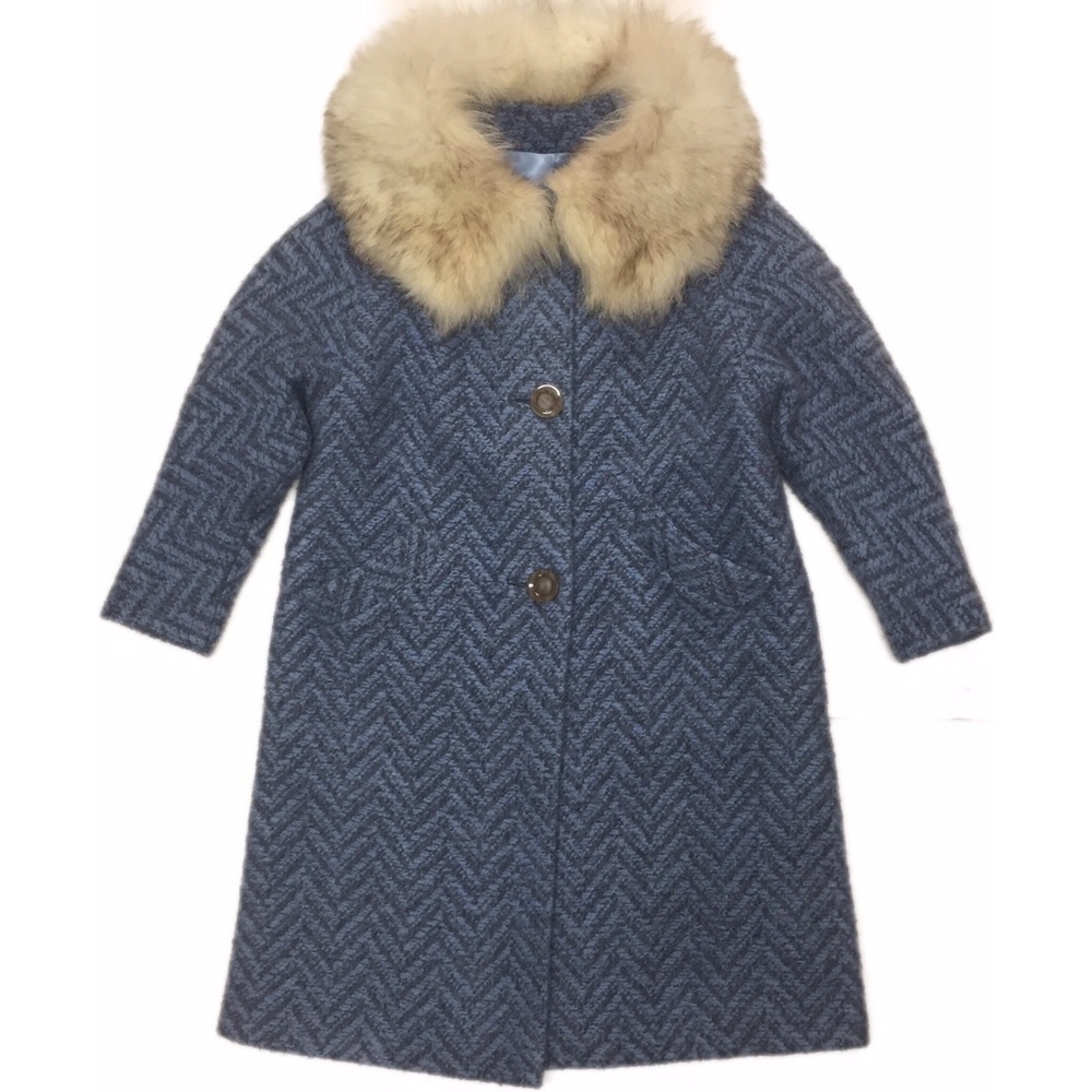 Vintage Wool Tweed Coat Fur Collar Full Length 60s